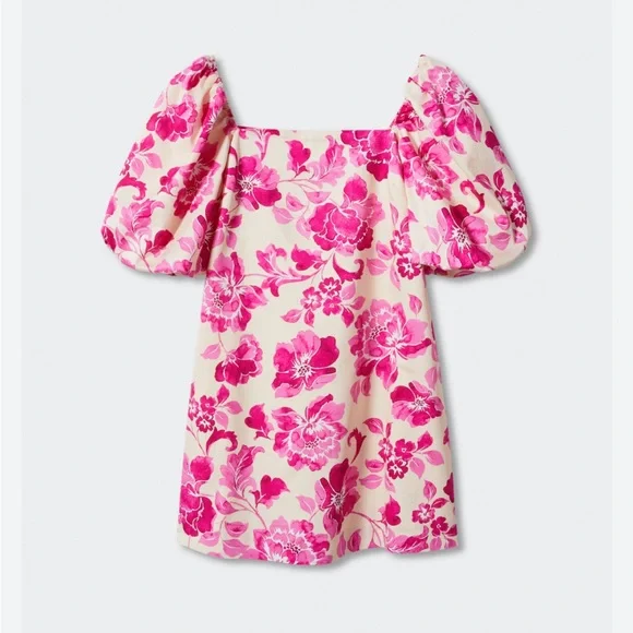 pink floral dress mango Mango Dress Women's 6 Pink Floral Asymmetrical Wrap Ruffle Tiered Boho Romantic